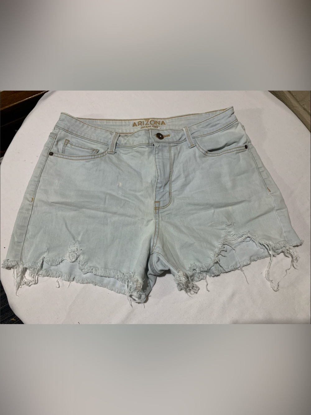 Arizona Jean Company Pale Blue Distressed Denim Cutoff Shorts
